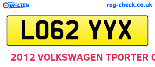 LO62YYX are the vehicle registration plates.