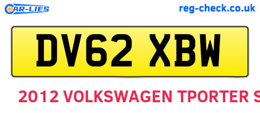 DV62XBW are the vehicle registration plates.