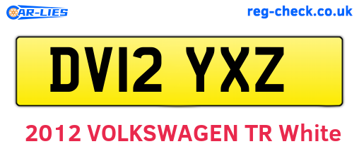 DV12YXZ are the vehicle registration plates.