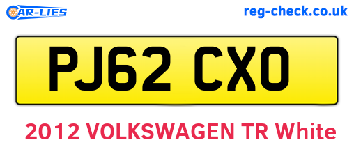 PJ62CXO are the vehicle registration plates.