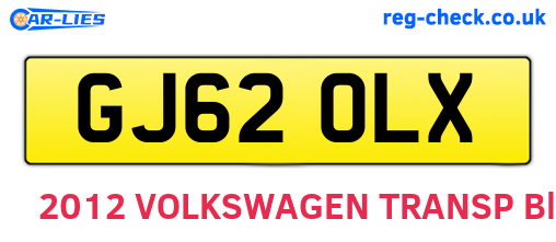 GJ62OLX are the vehicle registration plates.