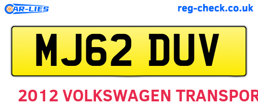 MJ62DUV are the vehicle registration plates.