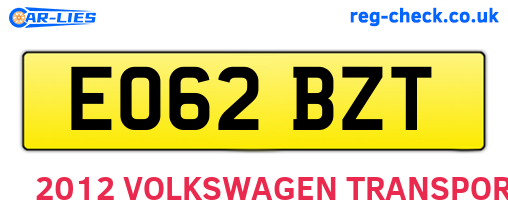 EO62BZT are the vehicle registration plates.