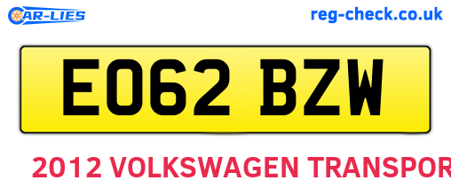 EO62BZW are the vehicle registration plates.