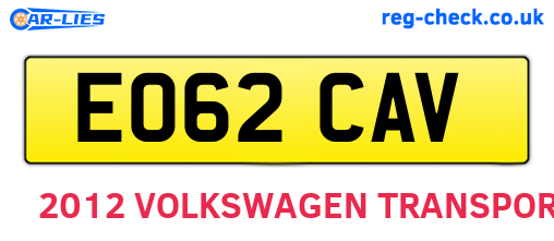 EO62CAV are the vehicle registration plates.