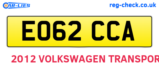 EO62CCA are the vehicle registration plates.