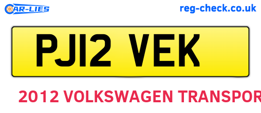 PJ12VEK are the vehicle registration plates.