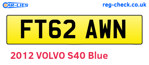 FT62AWN are the vehicle registration plates.