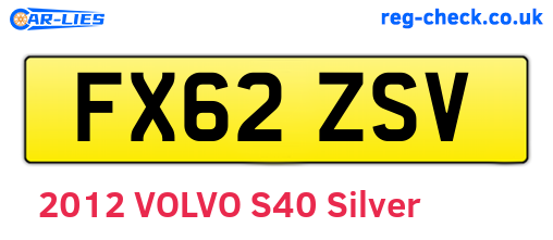 FX62ZSV are the vehicle registration plates.