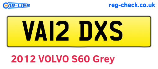 VA12DXS are the vehicle registration plates.