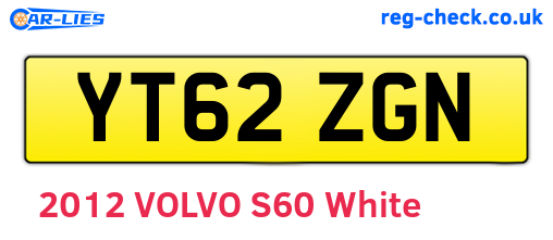 YT62ZGN are the vehicle registration plates.