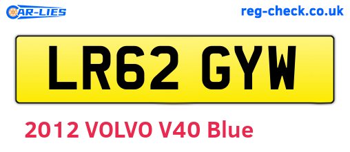 LR62GYW are the vehicle registration plates.