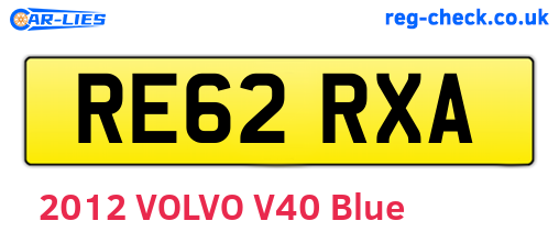 RE62RXA are the vehicle registration plates.