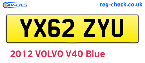 YX62ZYU are the vehicle registration plates.