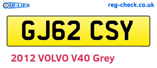 GJ62CSY are the vehicle registration plates.