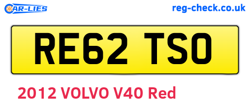 RE62TSO are the vehicle registration plates.