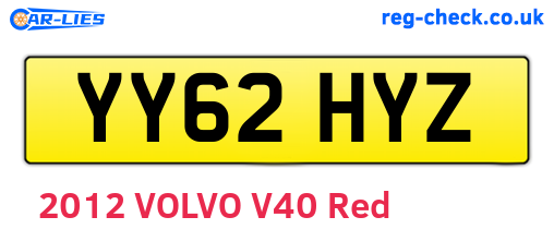 YY62HYZ are the vehicle registration plates.