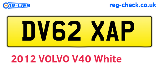 DV62XAP are the vehicle registration plates.