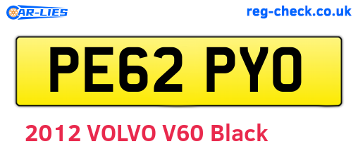 PE62PYO are the vehicle registration plates.