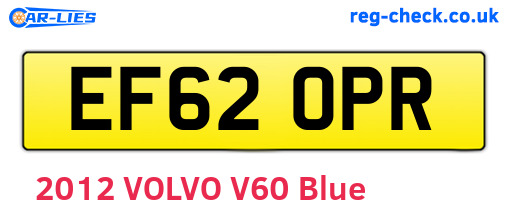 EF62OPR are the vehicle registration plates.