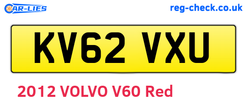 KV62VXU are the vehicle registration plates.