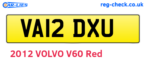 VA12DXU are the vehicle registration plates.