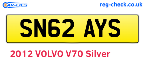 SN62AYS are the vehicle registration plates.