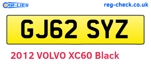 GJ62SYZ are the vehicle registration plates.