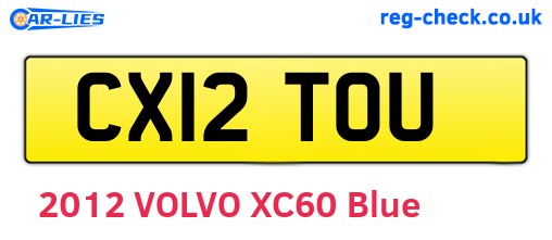 CX12TOU are the vehicle registration plates.