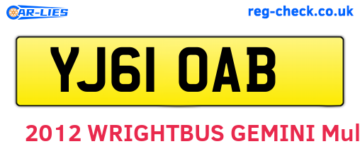 YJ61OAB are the vehicle registration plates.
