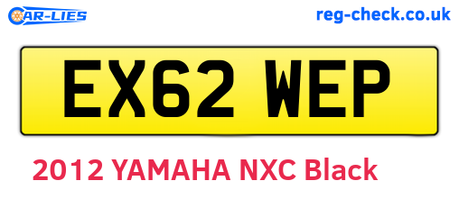 EX62WEP are the vehicle registration plates.