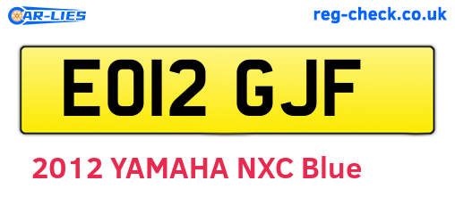 EO12GJF are the vehicle registration plates.