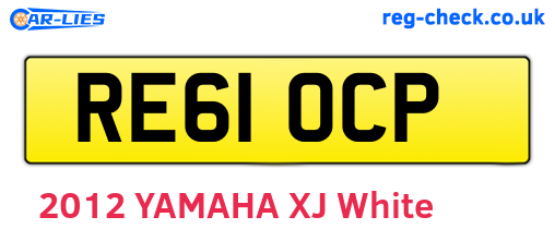 RE61OCP are the vehicle registration plates.