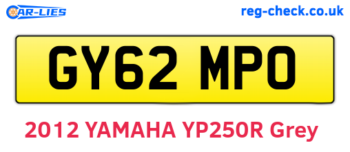 GY62MPO are the vehicle registration plates.