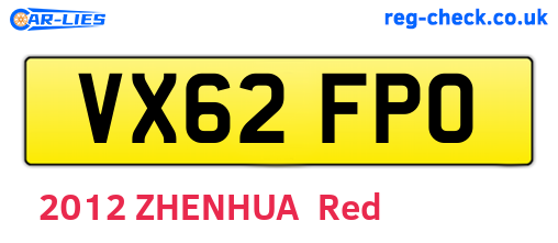 VX62FPO are the vehicle registration plates.