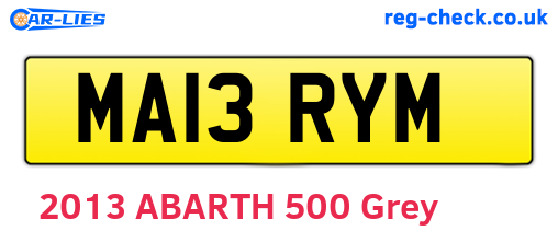 MA13RYM are the vehicle registration plates.
