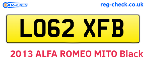 LO62XFB are the vehicle registration plates.