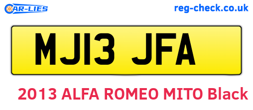 MJ13JFA are the vehicle registration plates.