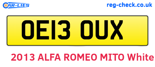 OE13OUX are the vehicle registration plates.