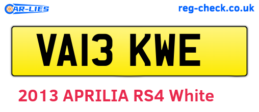 VA13KWE are the vehicle registration plates.