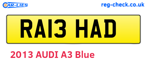 RA13HAD are the vehicle registration plates.
