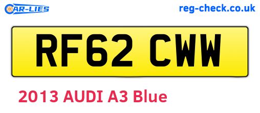 RF62CWW are the vehicle registration plates.