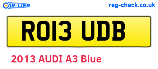 RO13UDB are the vehicle registration plates.