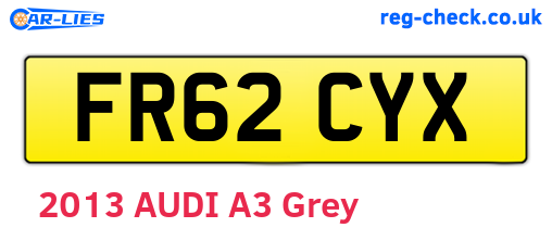 FR62CYX are the vehicle registration plates.