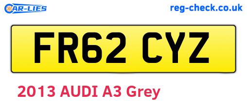FR62CYZ are the vehicle registration plates.