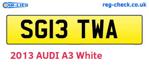 SG13TWA are the vehicle registration plates.