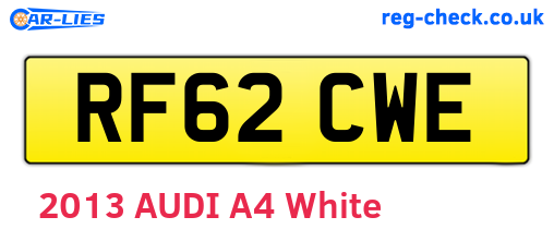 RF62CWE are the vehicle registration plates.