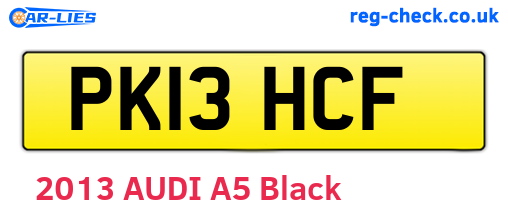 PK13HCF are the vehicle registration plates.