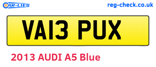 VA13PUX are the vehicle registration plates.