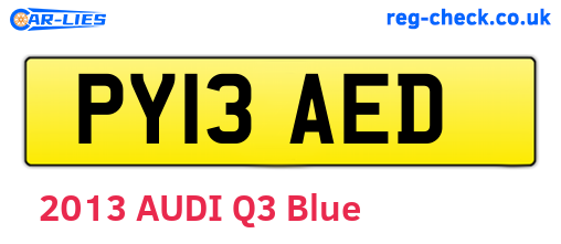 PY13AED are the vehicle registration plates.
